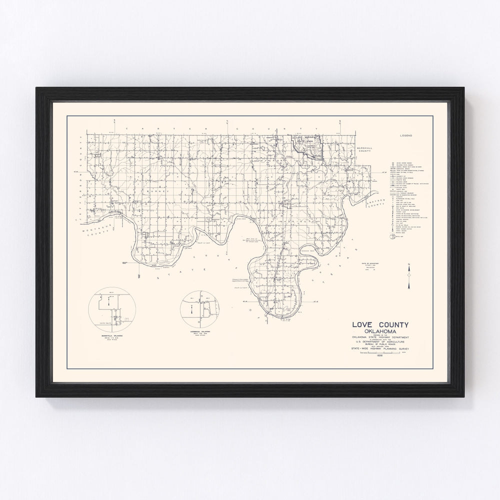 Love County Vintage Map 1936