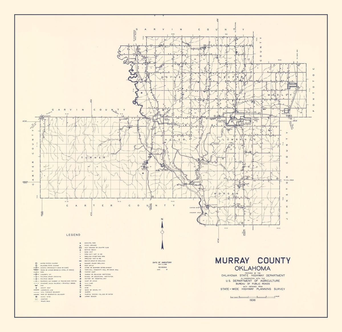 Preview of Vintage Map of Murray County, Oklahoma 1936
