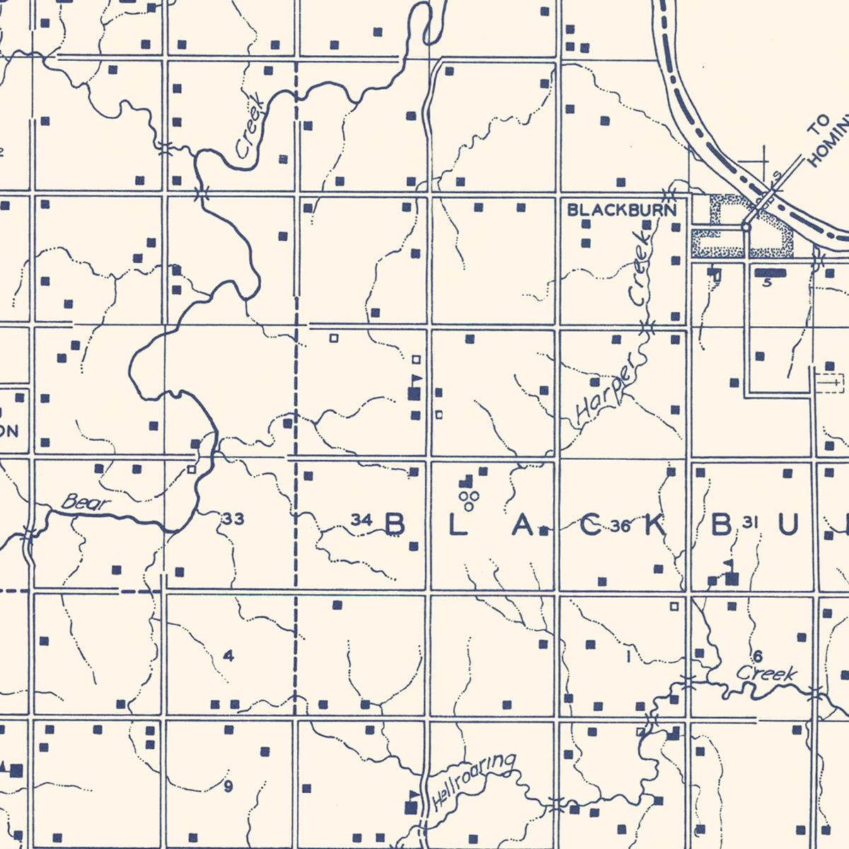 Restored historic details from the 1936 county map of Pawnee County, Oklahoma