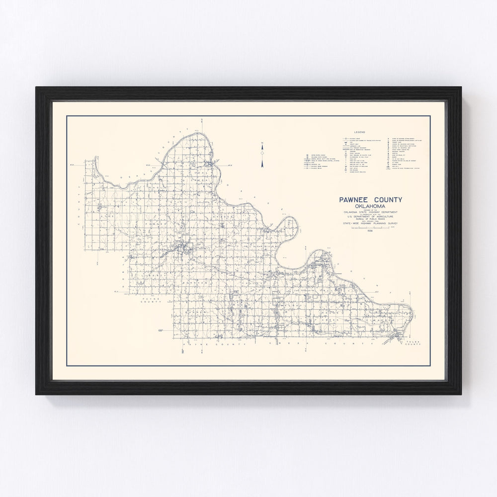 Pawnee County Vintage Map 1936