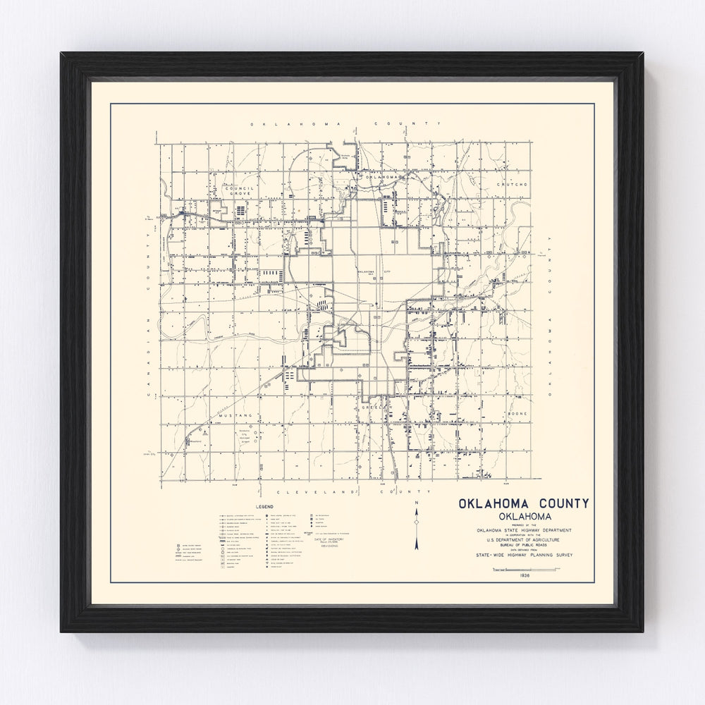 Oklahoma County Vintage Map 1936