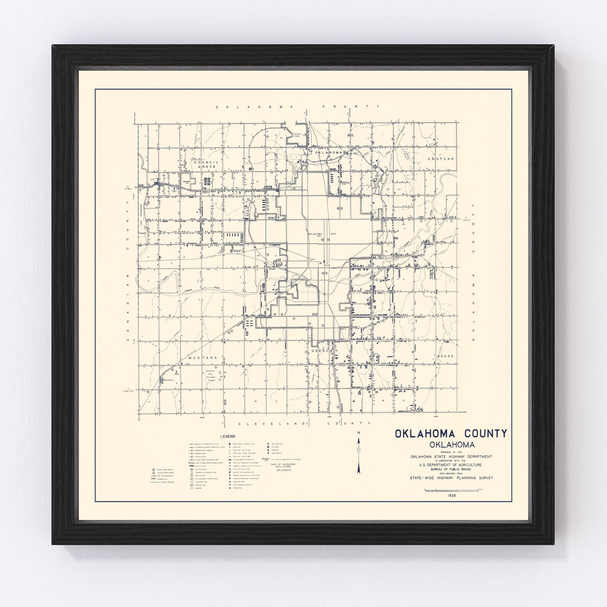 Oklahoma County Vintage Map 1936