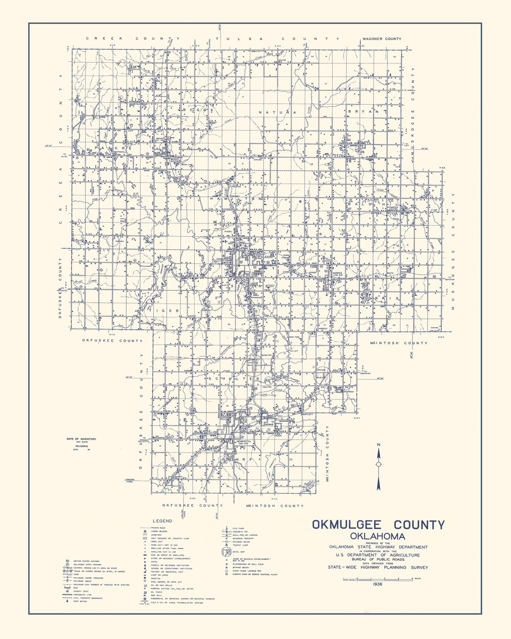 Vintage Map of Okmulgee County, Oklahoma 1936 print style example