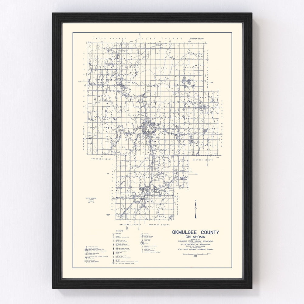 Okmulgee County Vintage Map 1936