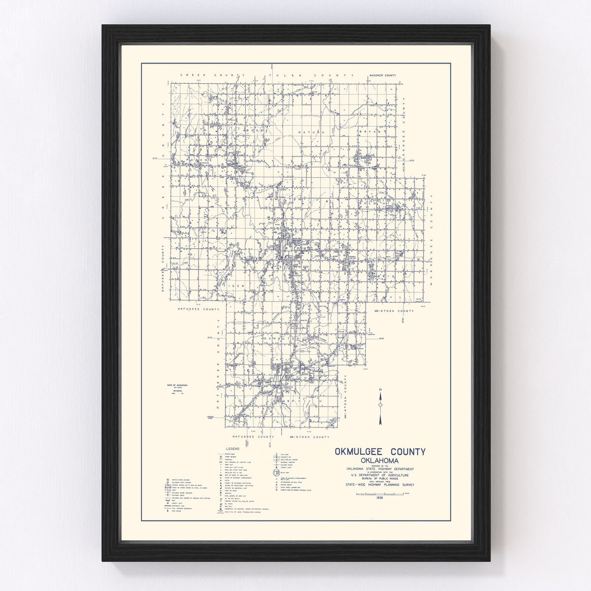 Okmulgee County Vintage Map 1936