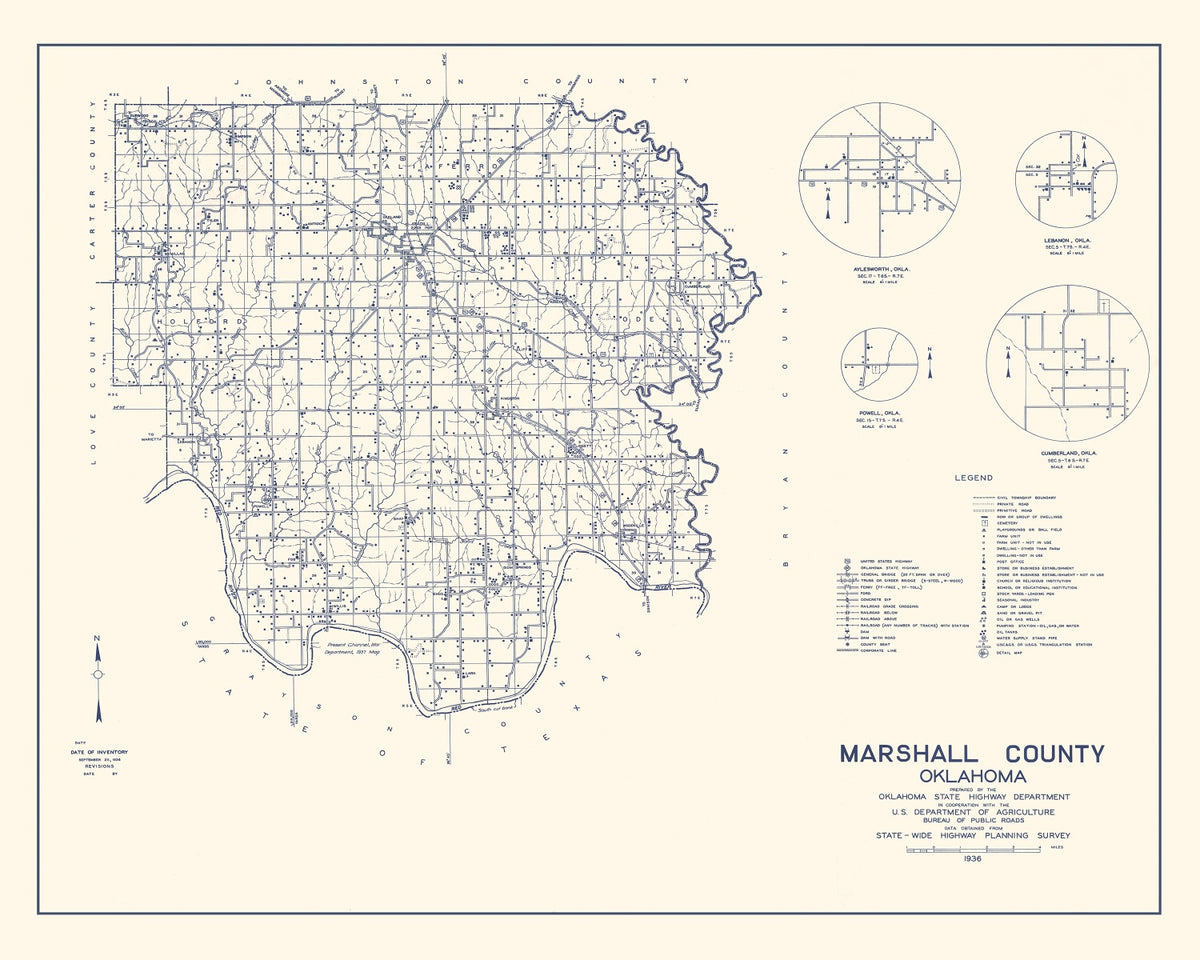 Preview of Vintage Map of Marshall County, Oklahoma 1936
