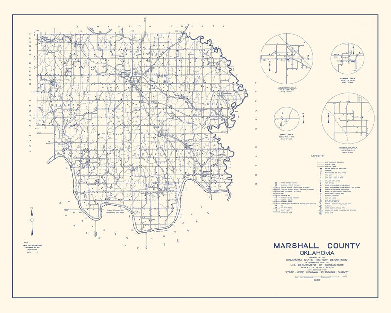 Size comparison using Vintage Map of Marshall County, Oklahoma 1936