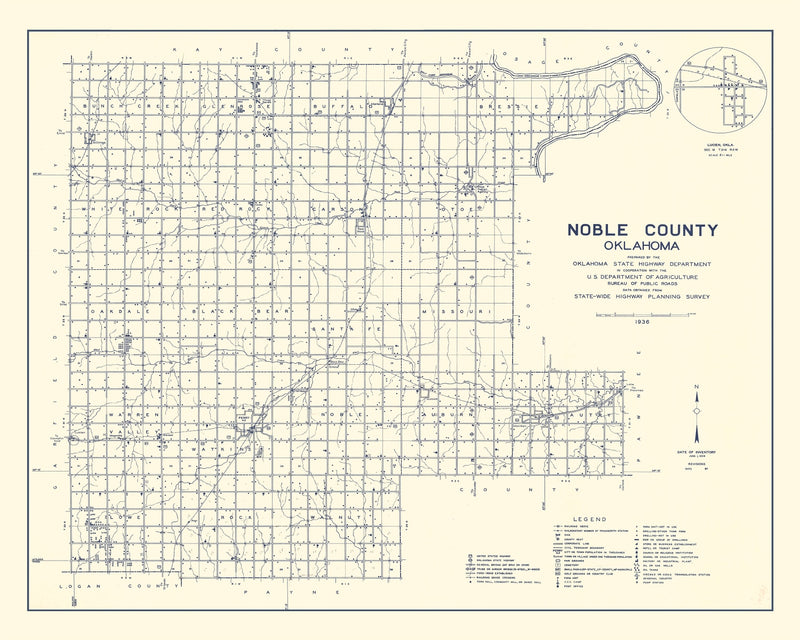 Size comparison using Vintage Map of Noble County, Oklahoma 1936