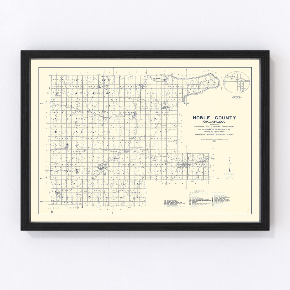 Noble County Vintage Map 1936