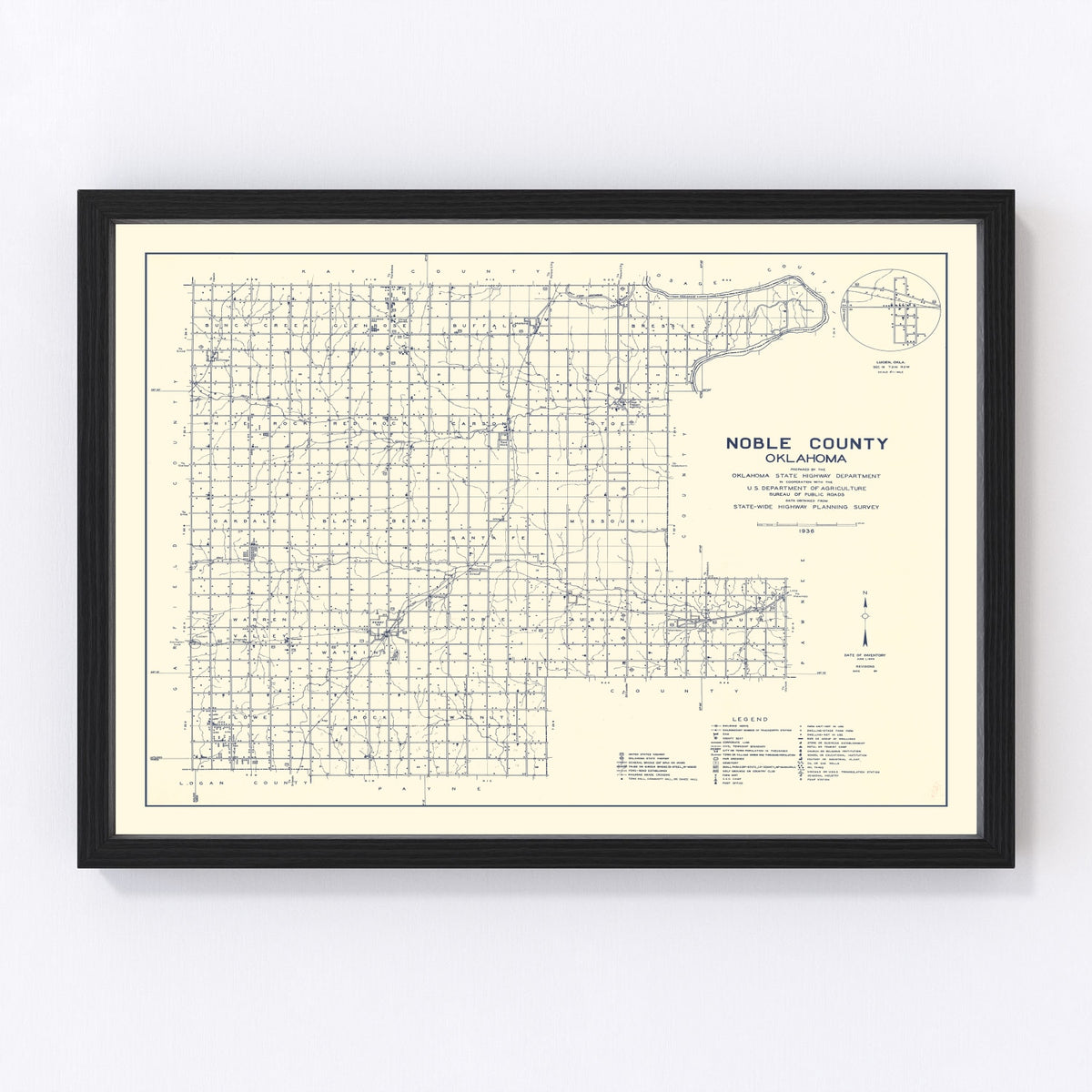 Noble County Vintage Map 1936