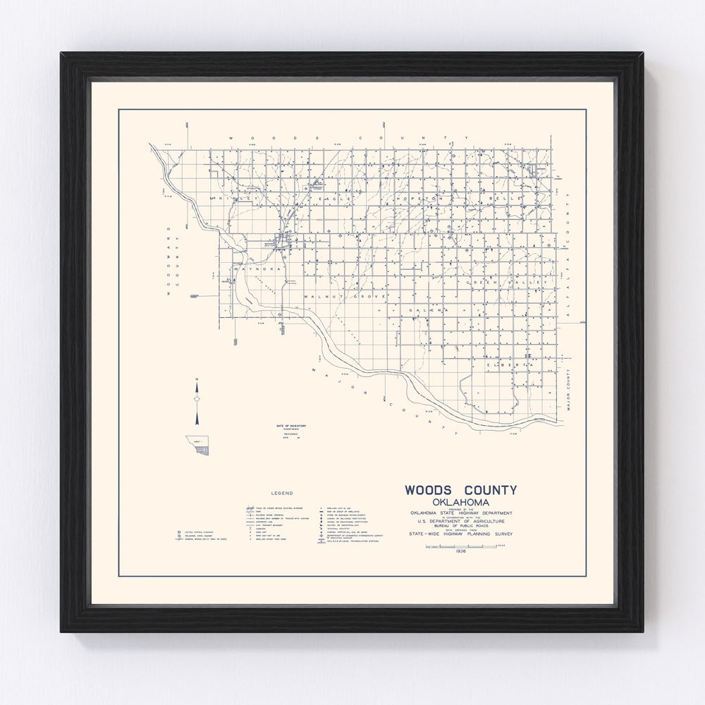Woods County Vintage Map 1936