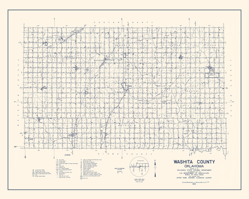 Size comparison using Vintage Map of Washita County, Oklahoma 1936
