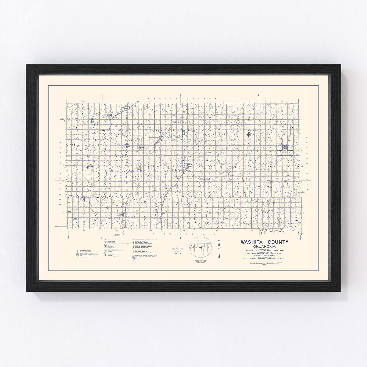 Washita County Vintage Map 1936