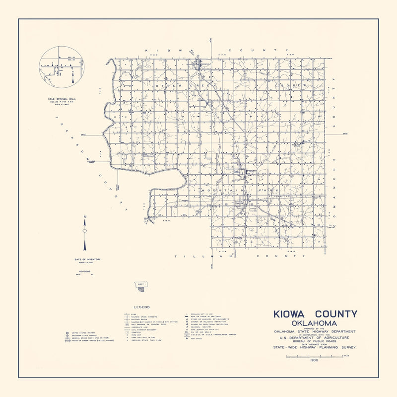 Size comparison using Vintage Map of Kiowa County, Oklahoma 1936