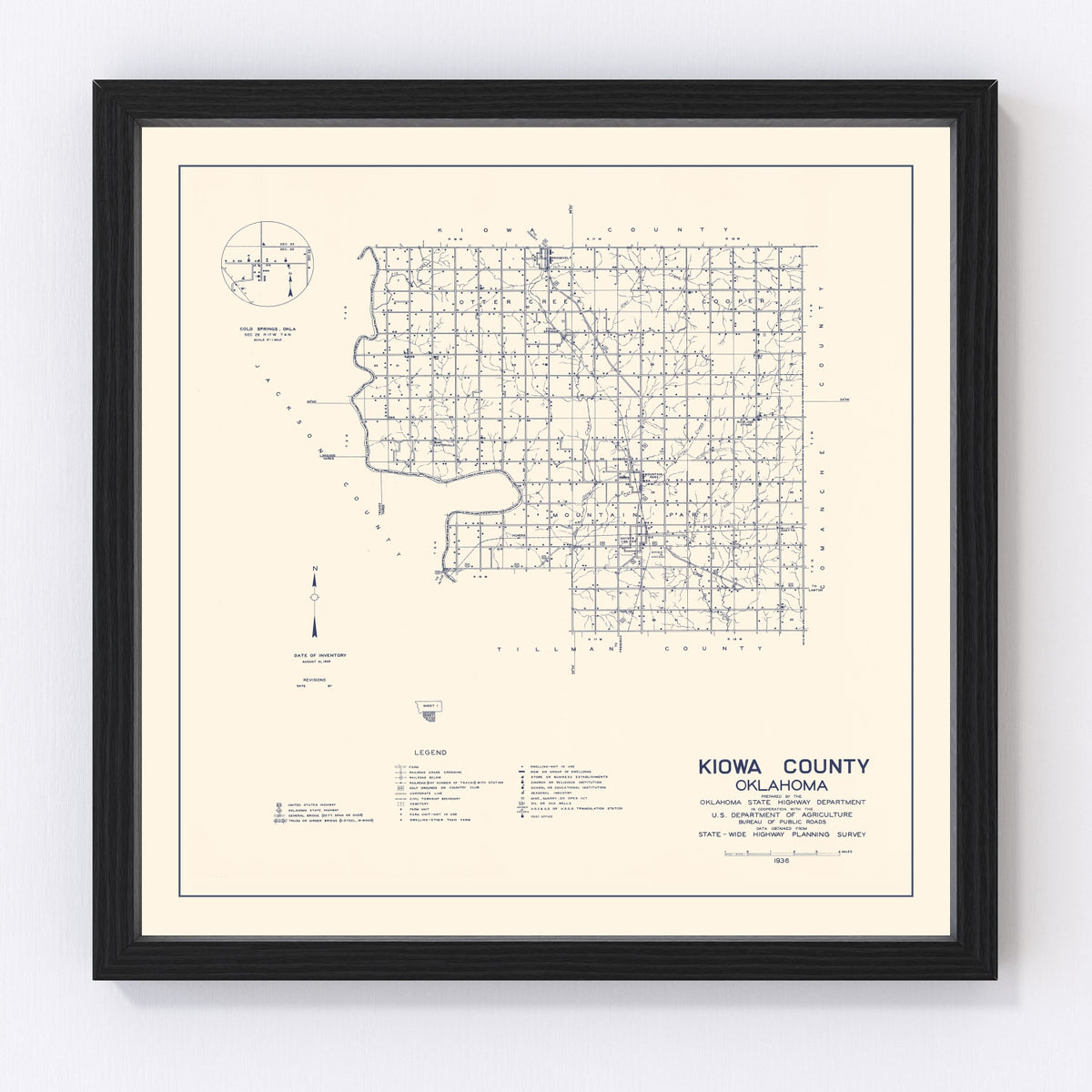 Kiowa County Vintage Map 1936