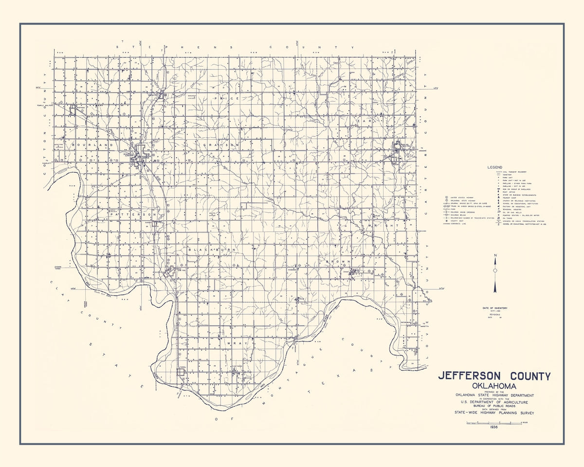 Preview of Vintage Map of Jefferson County, Oklahoma 1936