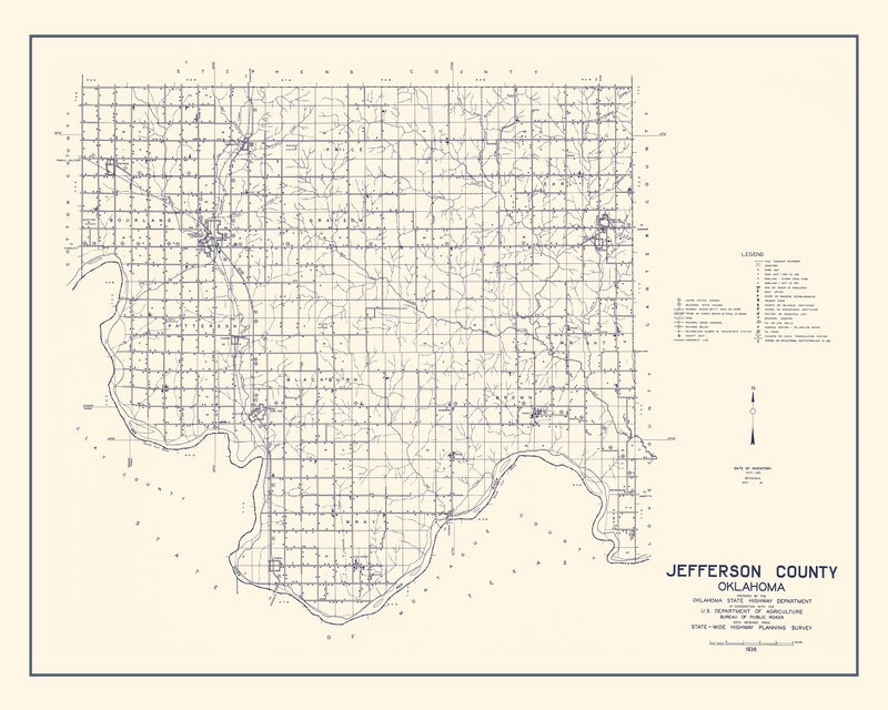 Size comparison using Vintage Map of Jefferson County, Oklahoma 1936