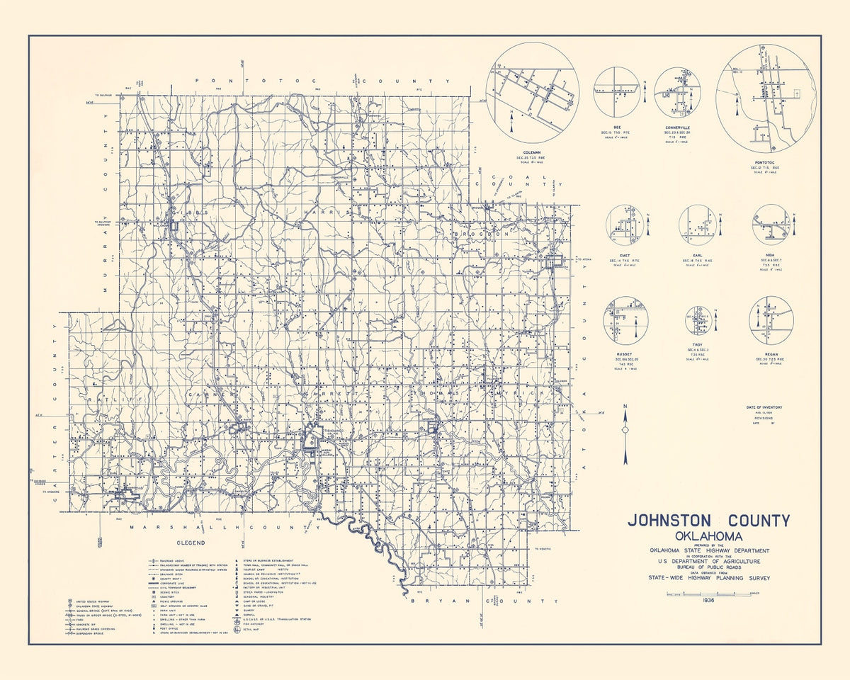 Preview of Vintage Map of Johnston County, Oklahoma 1936