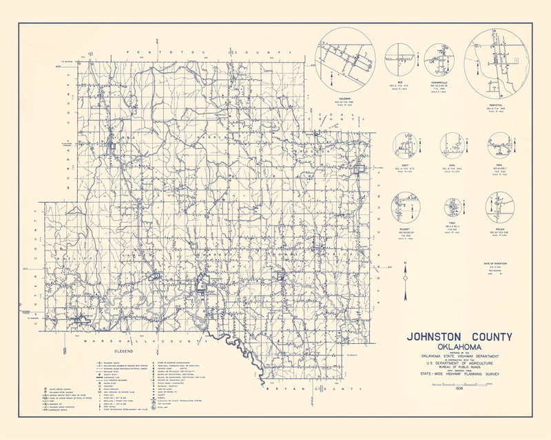 Size comparison using Vintage Map of Johnston County, Oklahoma 1936