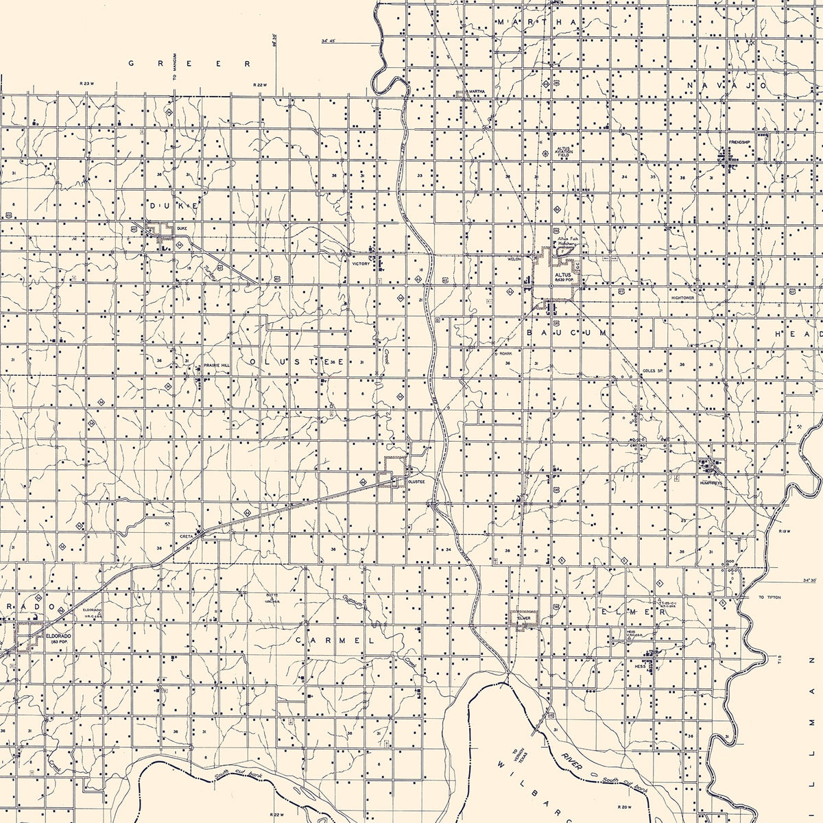 Restored historic details from the 1936 county map of Jackson County, Oklahoma
