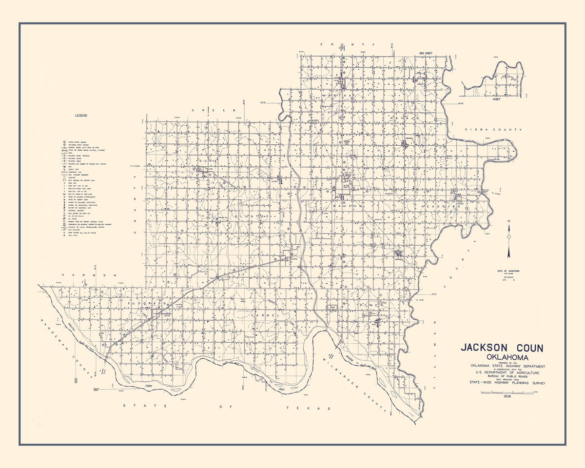 Preview of Vintage Map of Jackson County, Oklahoma 1936