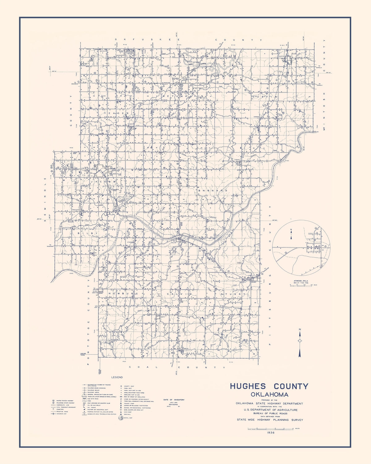 Preview of Vintage Map of Hughes County, Oklahoma 1936