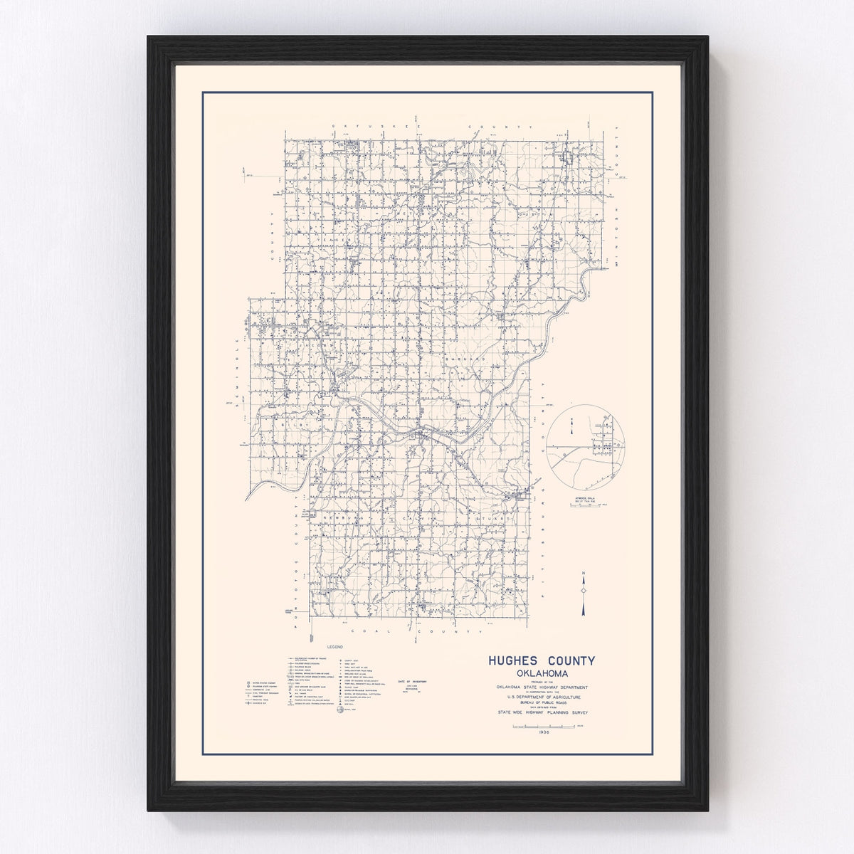 Hughes County Vintage Map 1936