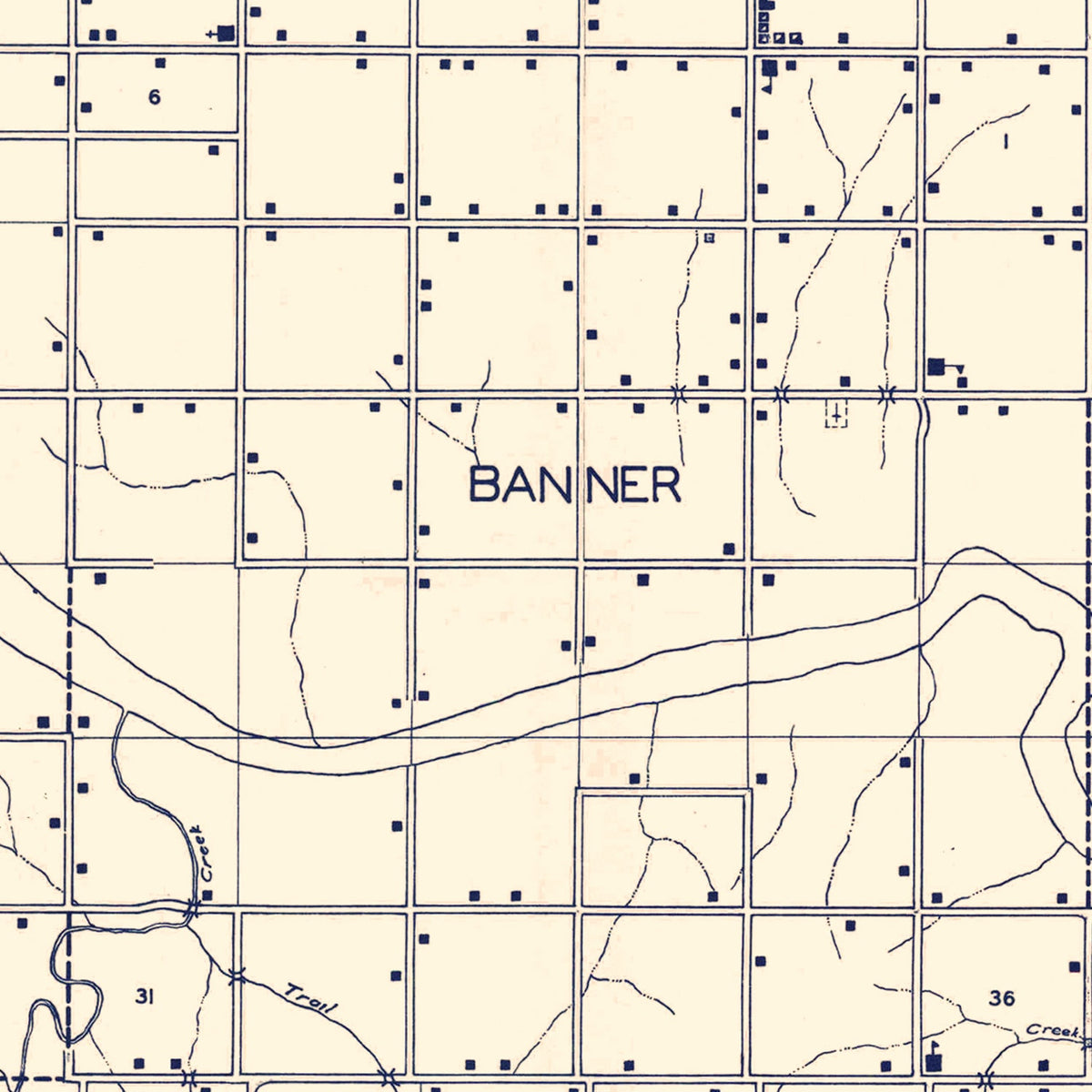 Restored historic details from the 1936 county map of Kingfisher County, Oklahoma