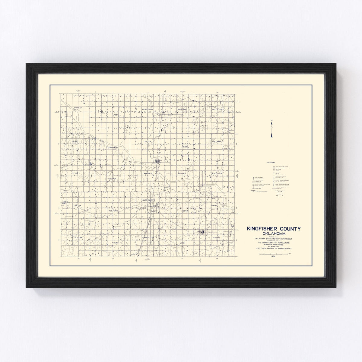Kingfisher County Vintage Map 1936