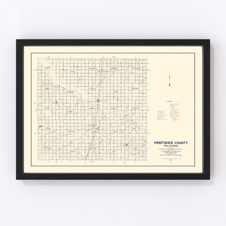 Vintage Map of Kingfisher County, Oklahoma 1936