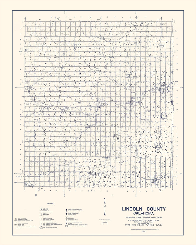 Size comparison using Vintage Map of Lincoln County, Oklahoma 1936