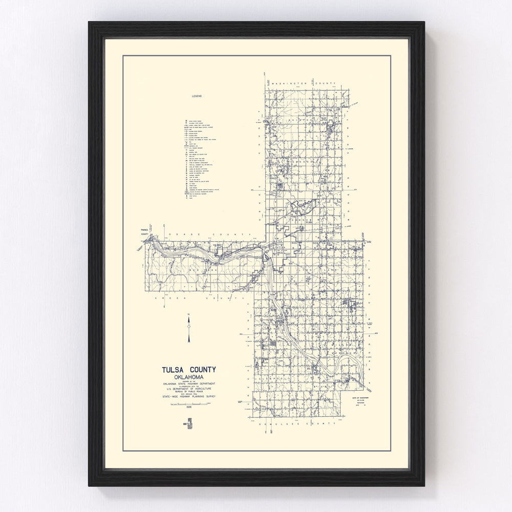 Tulsa County Vintage Map 1936