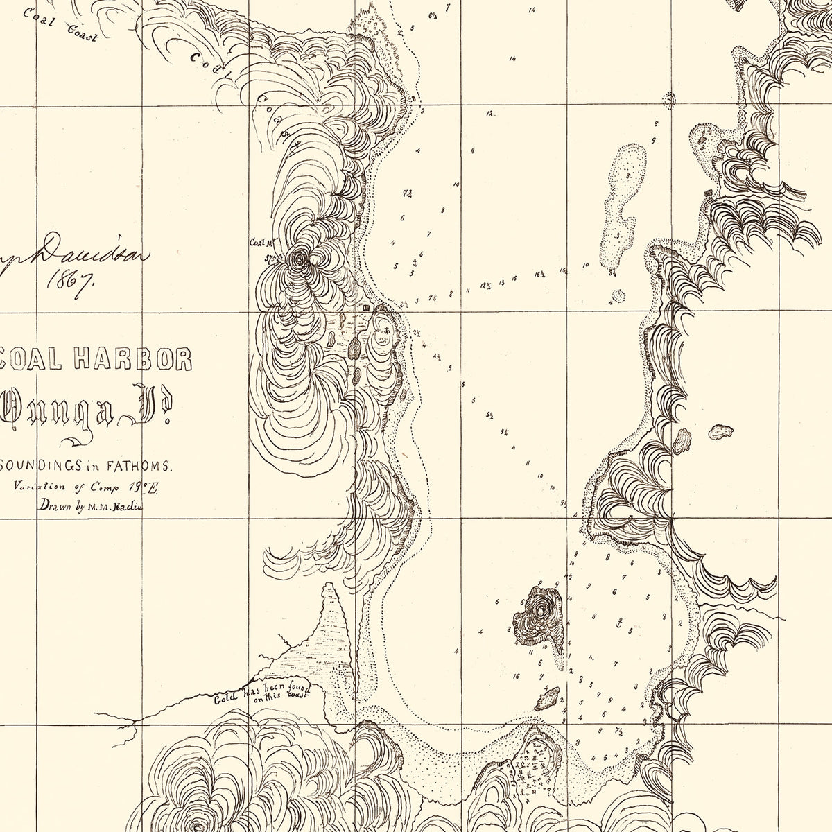 Restored historic details from the 1867 misc. attraction map of County, Alaska