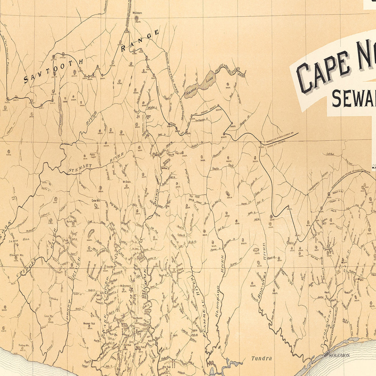 Restored historic details from the 1904 misc. attraction map of County, Alaska