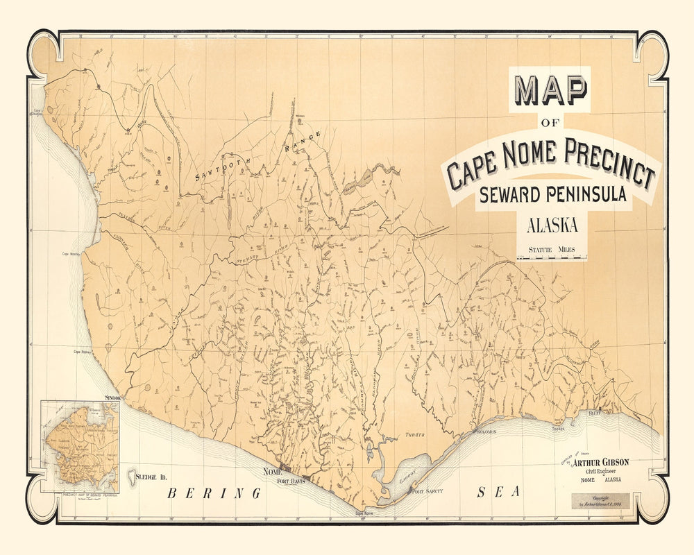 Vintage Cape Nome Alaska Map 1904 print style example