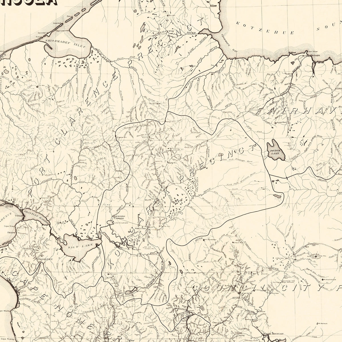 Restored historic details from the 1900 misc. attraction map of County, Alaska