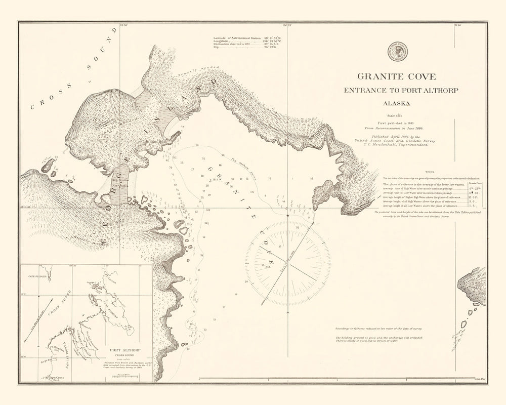 Vintage Granit Cove, Port Althorp, AK Map 1894 print style example