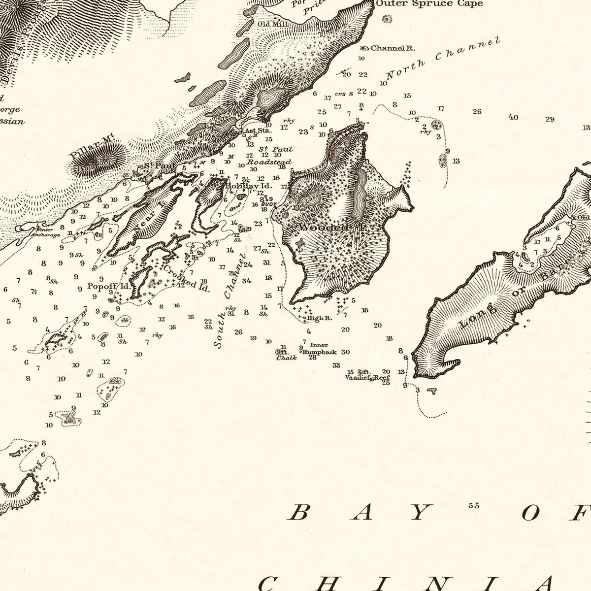 Restored historic details from the 1881 body of water map of County, Alaska