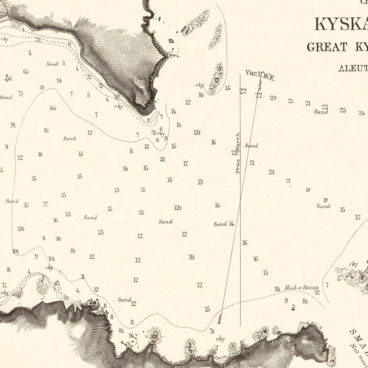 Restored historic details from the 1875 body of water map of County, Alaska
