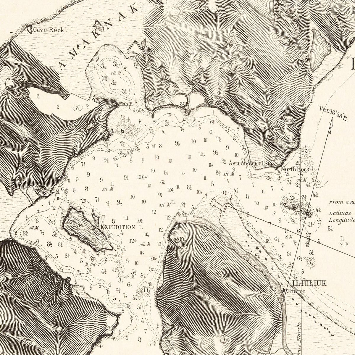 Restored historic details from the 1875 body of water map of County, Alaska