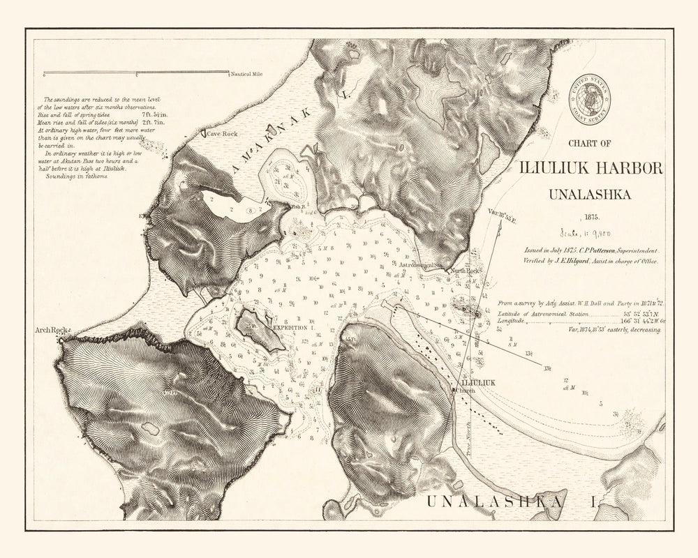 Vintage Iliuliuk Harbor, Unalashka Map 1875 print style example
