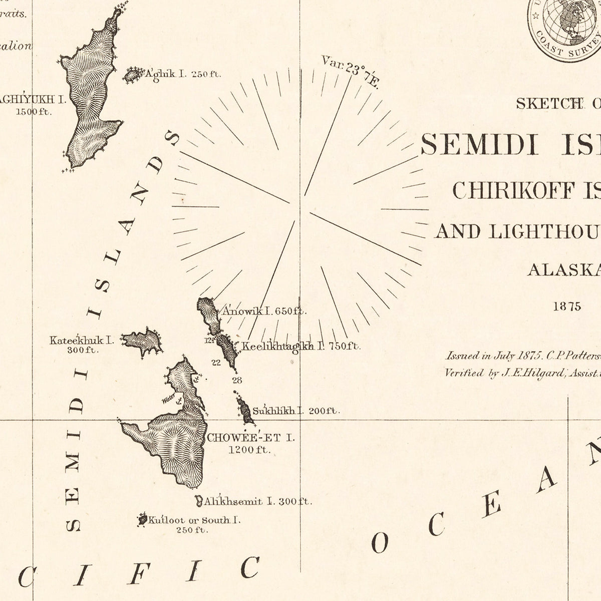 Restored historic details from the 1875 island map of County, Alaska