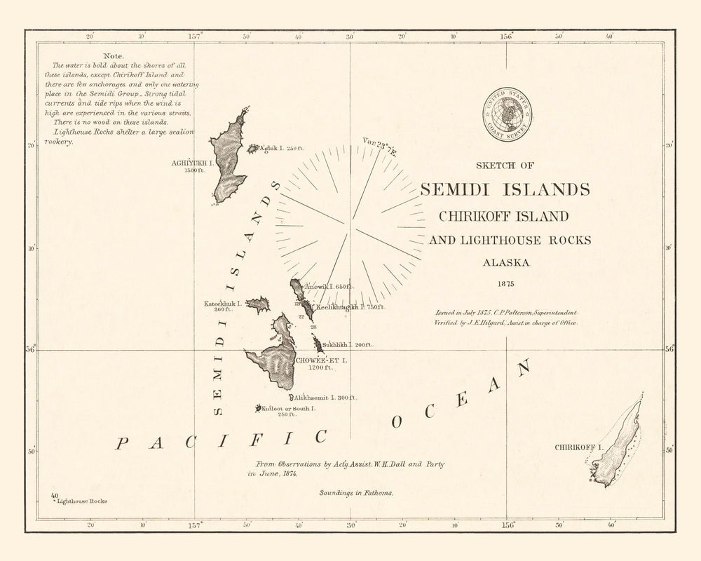 Vintage Semidi Islands, AK Map 1875 print style example