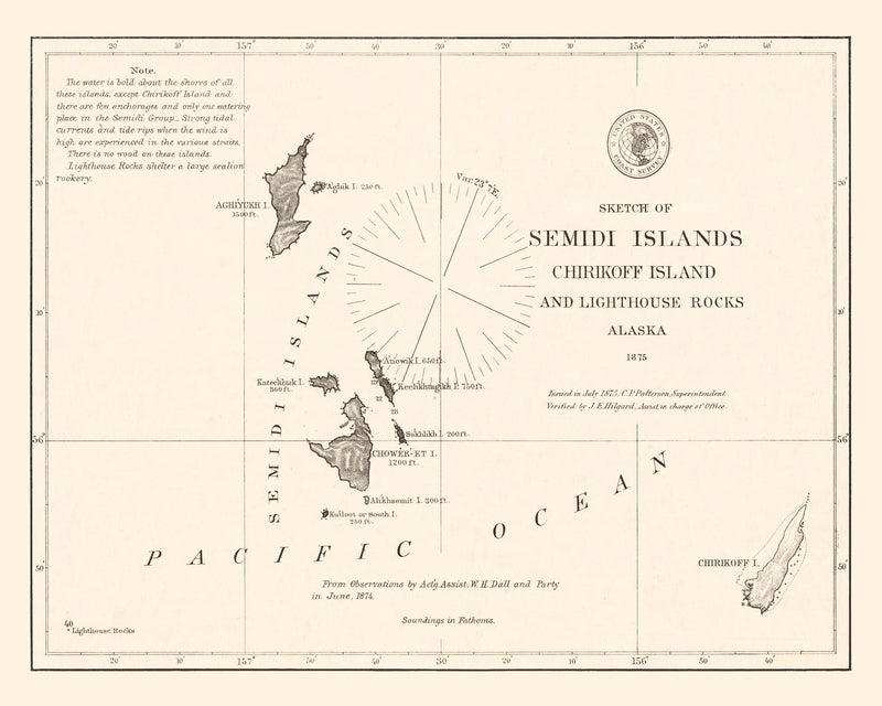 Size comparison using Vintage Semidi Islands, AK Map 1875