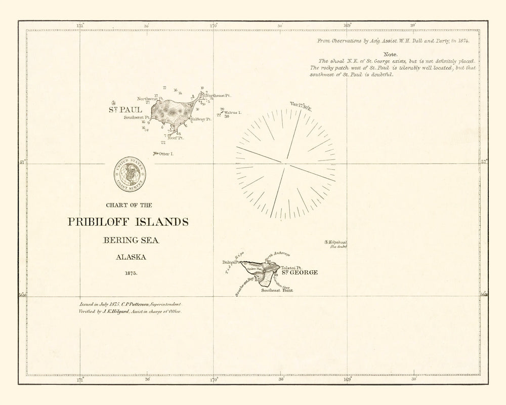 Vintage Pribiloff Islands, AK Map 1875 print style example