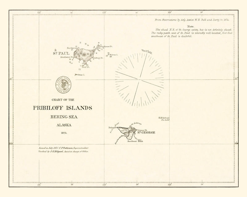 Size comparison using Vintage Pribiloff Islands, AK Map 1875
