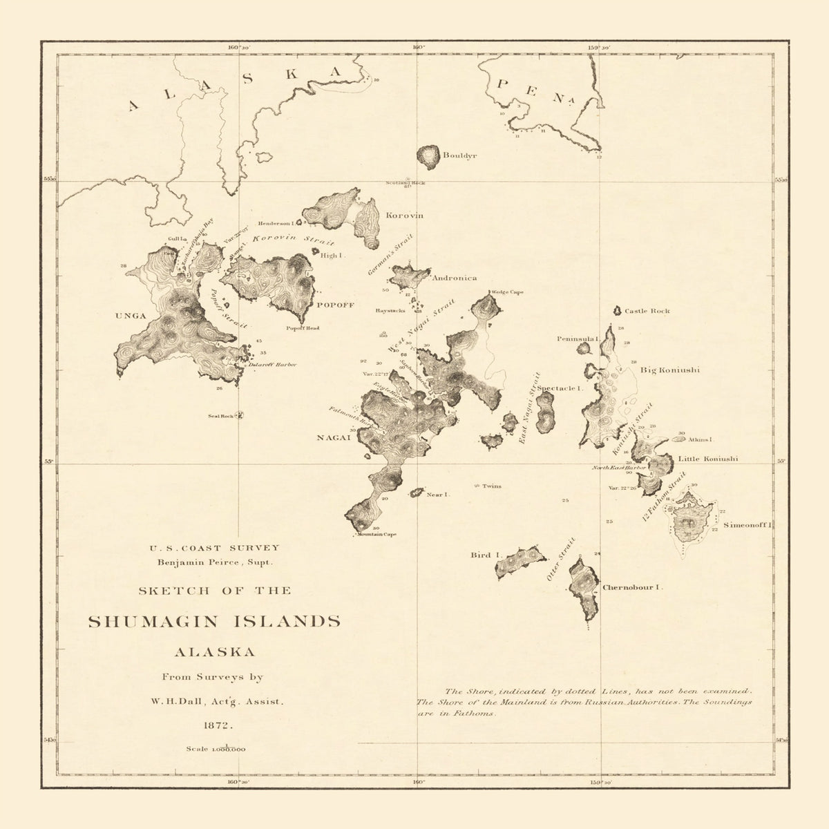 Preview of Vintage Shumagin Islands, AK Map 1872