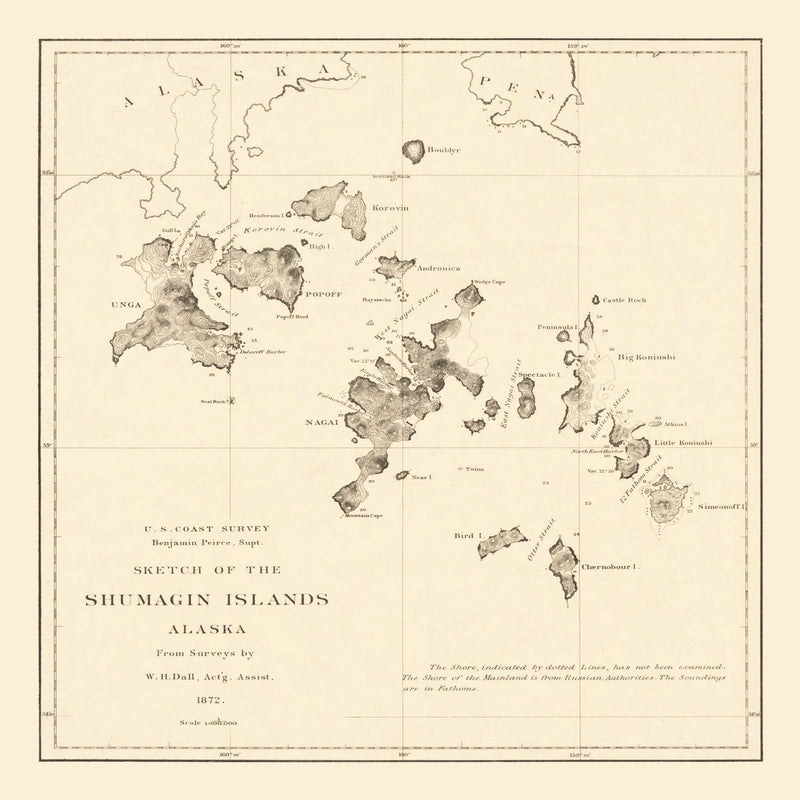 Size comparison using Vintage Shumagin Islands, AK Map 1872