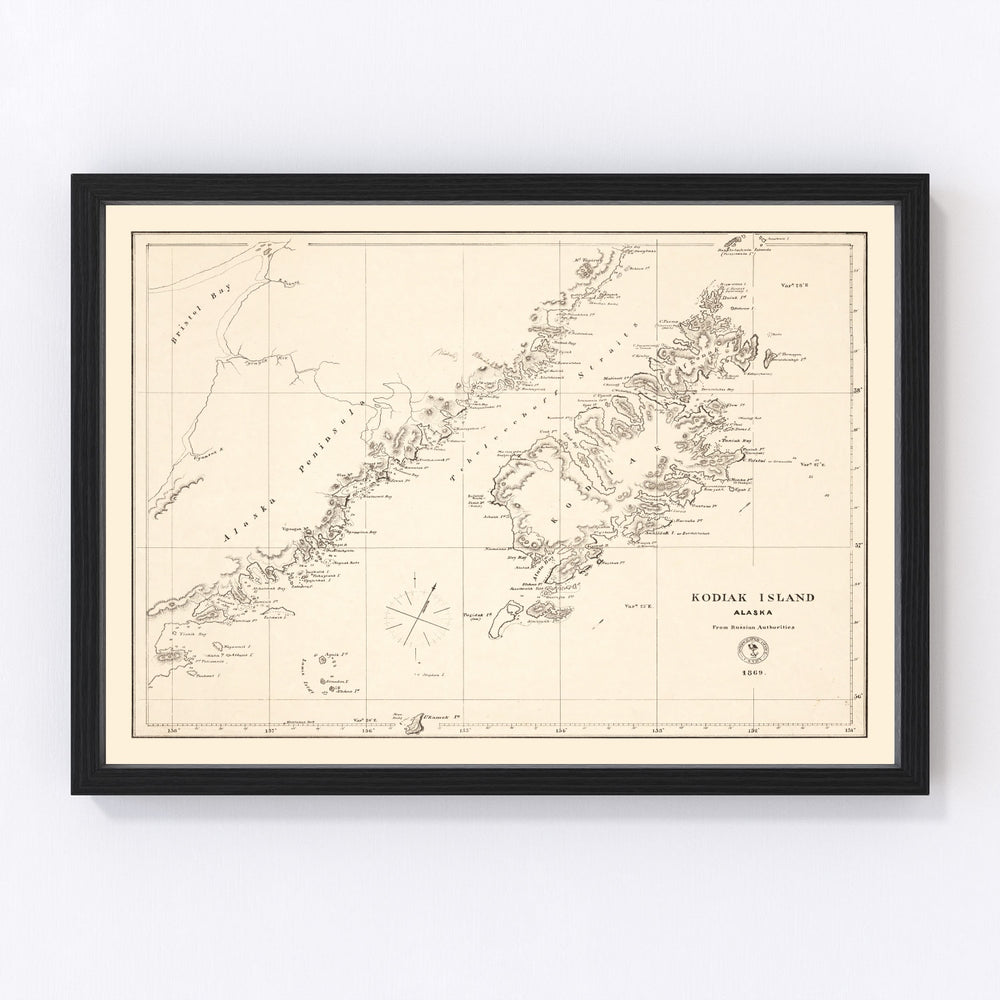 Kodiak Islands Vintage Map 1869