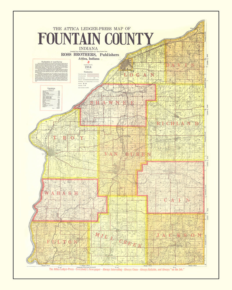 Size comparison using Vintage Map of Attica County, Indiana 1914